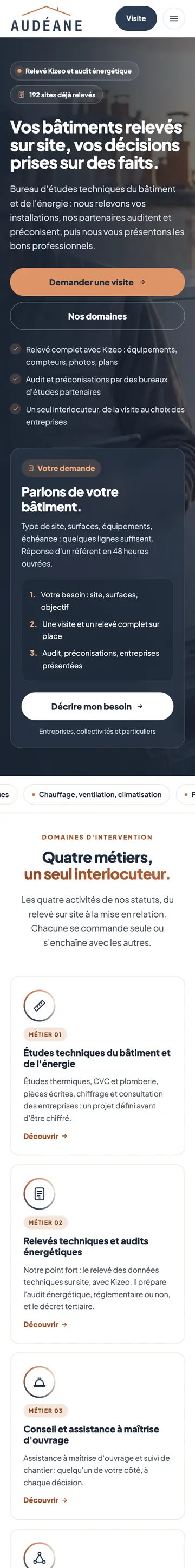 Site Audéane sur téléphone