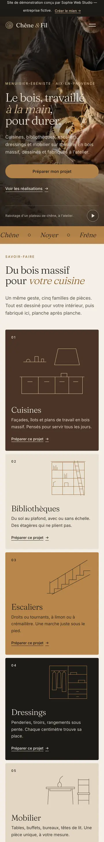Site Atelier Chêne & Fil sur téléphone