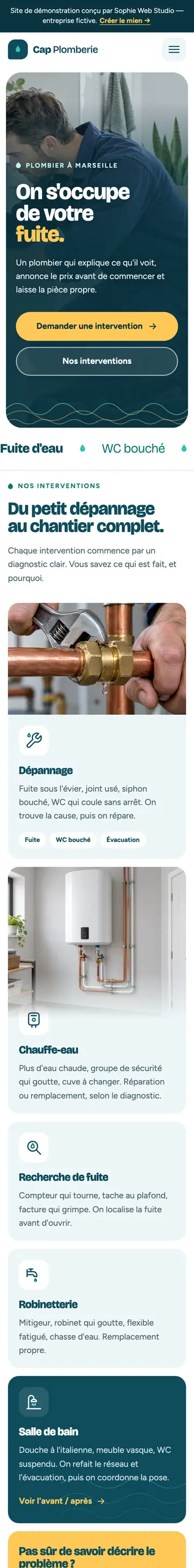 Site Cap Plomberie sur téléphone