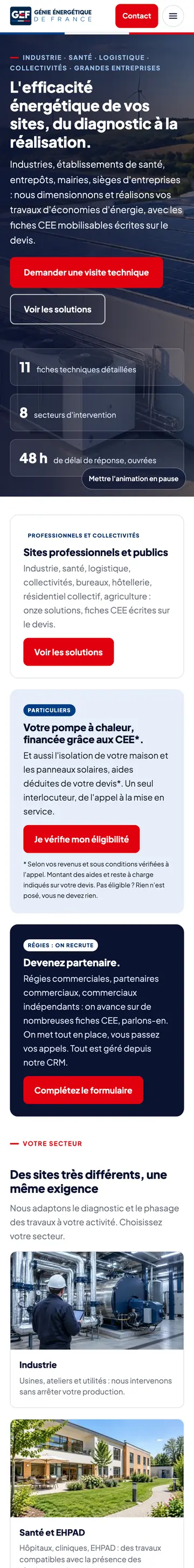 Site Génie Énergétique de France sur téléphone