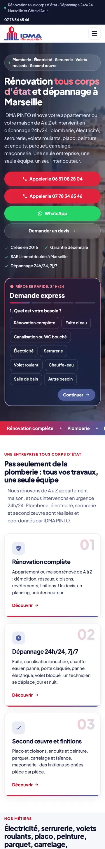 Site IDMA Pinto sur téléphone