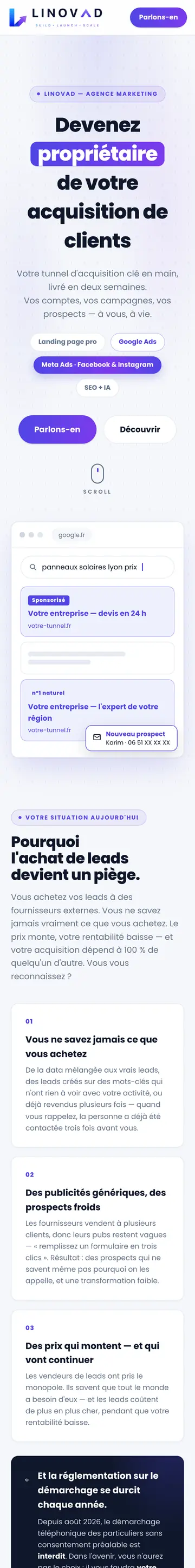 Site Linovad sur téléphone