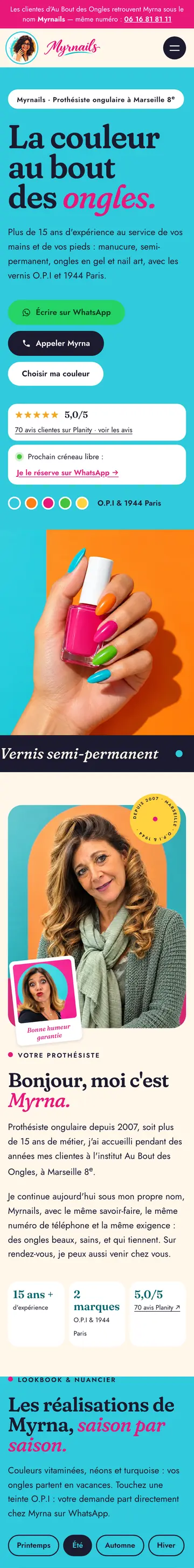 Site Myrnails sur téléphone
