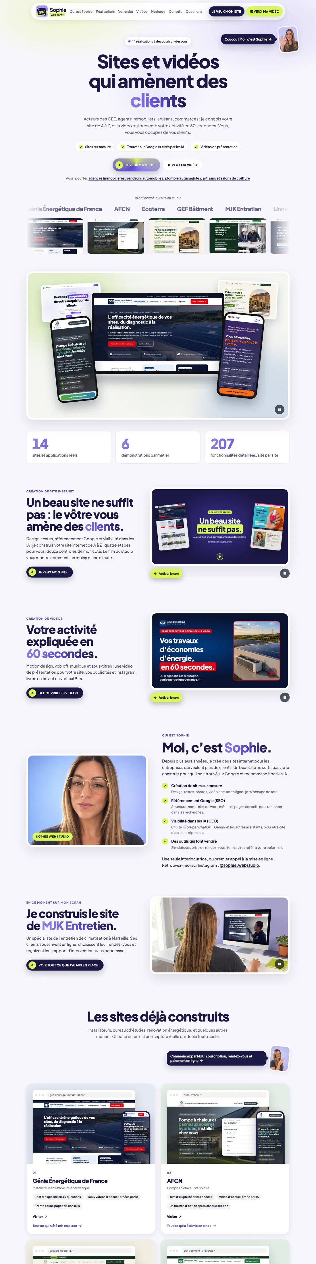 Site Sophie Web Studio sur ordinateur